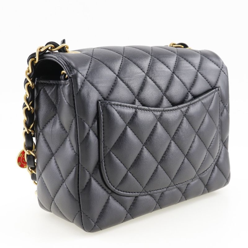 Chanel Matelasse Chain Shoulder Coco Mark Charm Calf Black Women's Shoulder Bag