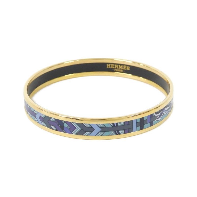 Hermes Enamel Geometric Print Gold-Tone Bangle