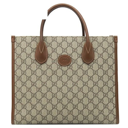 Gucci 2-Way GG Small Tote Supreme Canvas Leather Beige Ebony Gold Handbag
