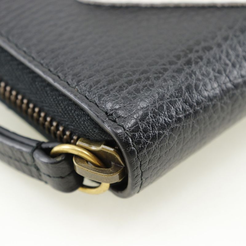Gucci Round Zipper Embroidery GG Marmont 474584 Leather Black Unisex Long Wallet