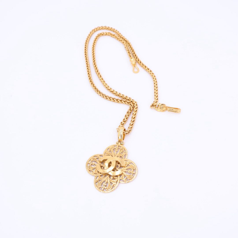 Chanel Chain Necklace Coco Mark Gold Accessory Vintage Flower Motif Ladies
