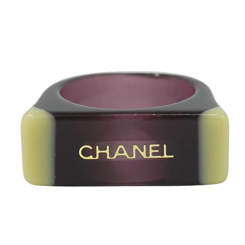 Authentic Chanel Logo Ring No.13.5 Plastic Purple Beige Accessories Jewelry