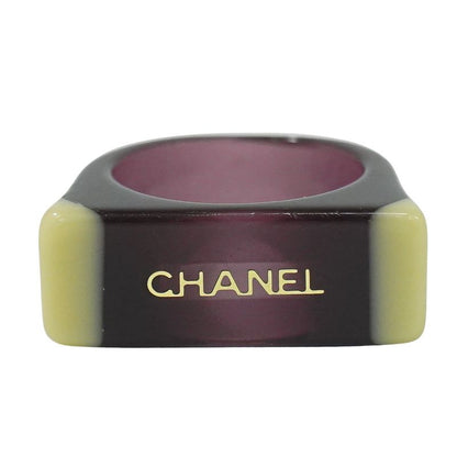 Authentic Chanel Logo Ring No.13.5 Plastic Purple Beige Accessories Jewelry