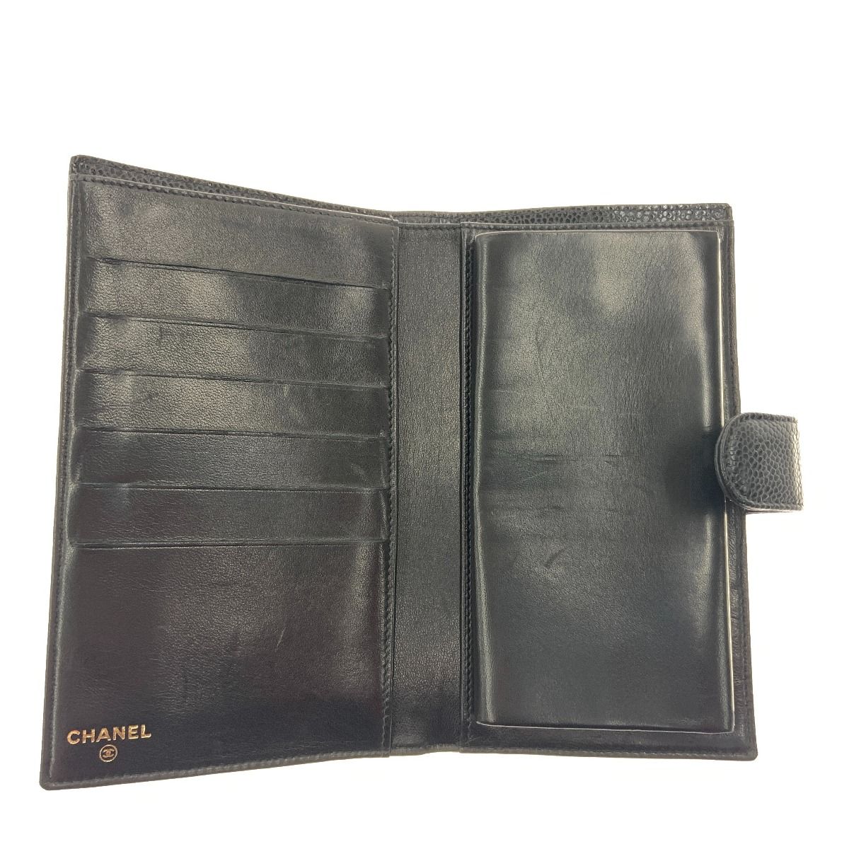 Chanel Caviar Skin Coco Mark Long Wallet A13498 Black