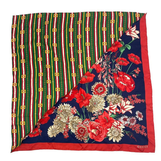 Gucci Silk Flora Scarf Floral Pattern Red