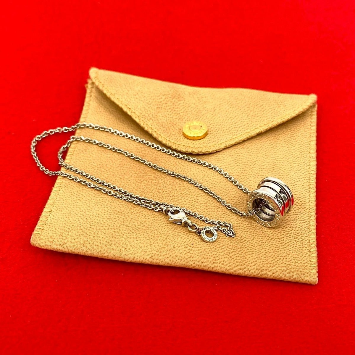 Bvlgari Leather Case Zero One Gold Logo Chain Necklace