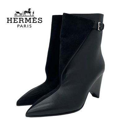 Hermes Hanae Boots Short Shoes Suede Leather Black