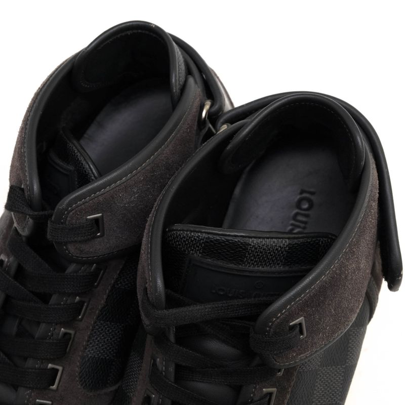 Louis Vuitton Shoes Sneakers Shoes High Cut Men PVC Leather Gray Damier Graphite