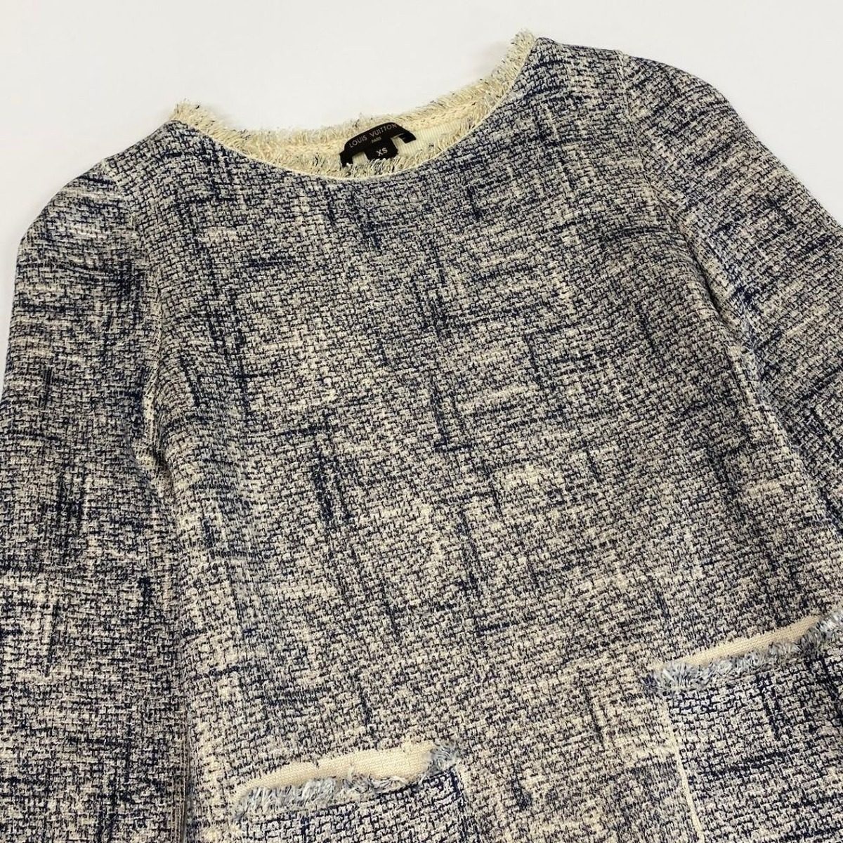 Louis Vuitton Silk Blend Frayed Dress Mini XS Gray — view 3