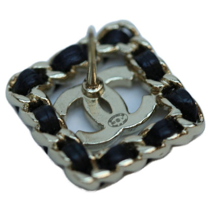 Chanel B21V GP Rhinestone Braided Square Earrings Chain Leather Black Earrings