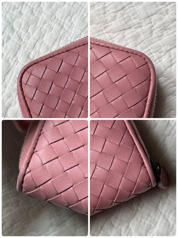 Bottega Veneta Intrecciato Round Zipper Long Wallet Leather Pink Ladies Luxury