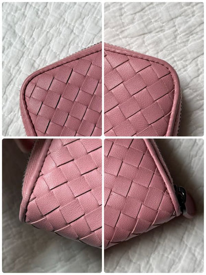 Bottega Veneta Intrecciato Round Zipper Long Wallet Leather Pink Ladies Luxury
