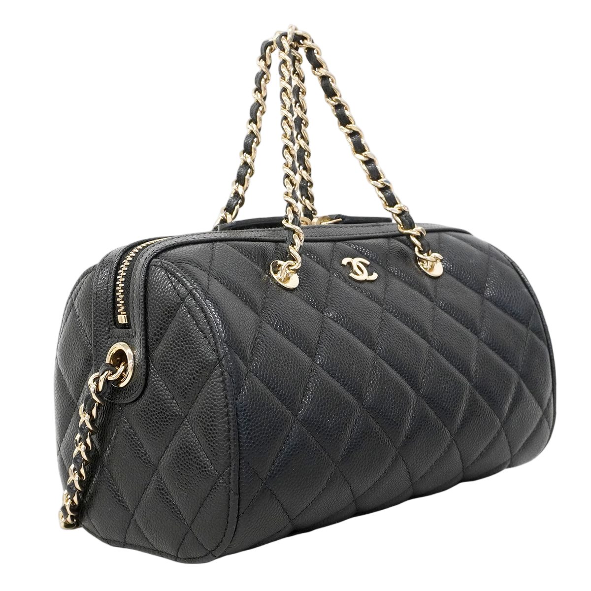 Chanel Handbag Quilted Caviar Leather Black Champagne Gold 2-Way — view 2