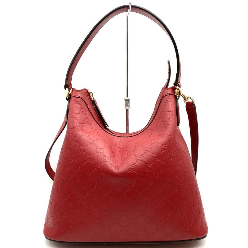 Gucci 414930 Shoulder Bag Handbag 2way Hobo Guccissima Leather Red Women