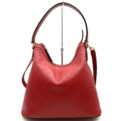 Gucci 414930 Shoulder Bag Handbag 2way Hobo Guccissima Leather Red Women