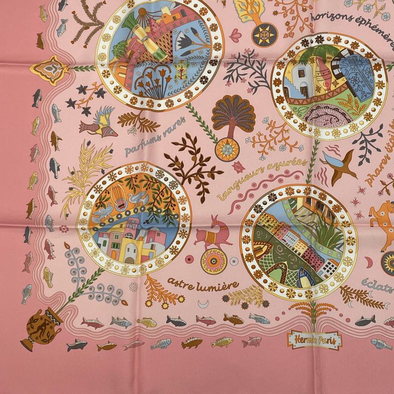 Hermes Carre 90 Escales Mediterraneennes Mediterranean Port City Scarf Silk