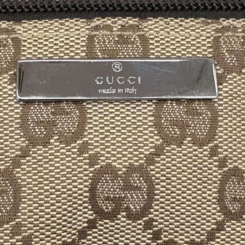 Gucci 07198 Handbag Accessory Pouch GG Canvas Leather Brown Beige Women