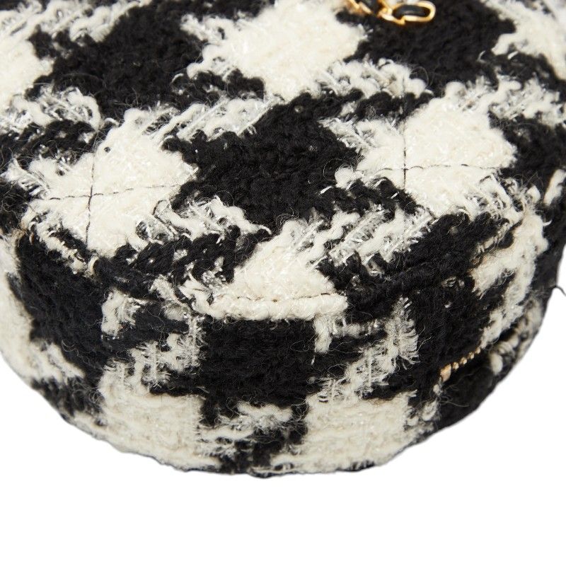 Chanel Coco Mark Chain Shoulder Bag Black White Tweed Leather Women's Chanel
