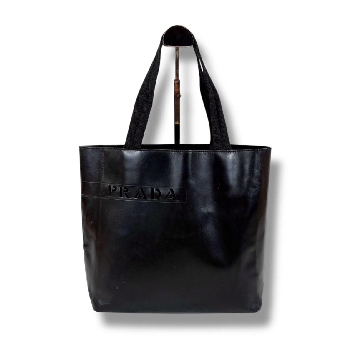 Prada Mini Tote Punching Logo Black Leather Vintage — view 10