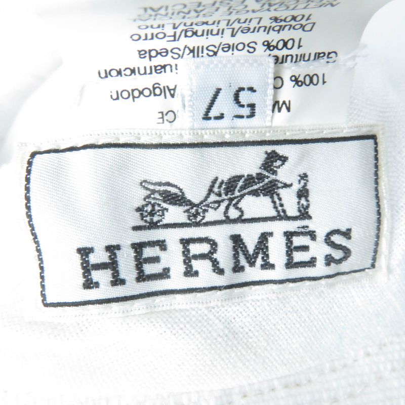 Hermes 100% Cotton Silk Lined Linen Wide Brim Hat White 57 Made In France