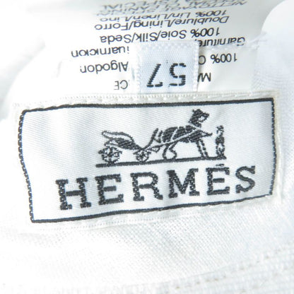 Hermes 100% Cotton Silk Lined Linen Wide Brim Hat White 57 Made In France