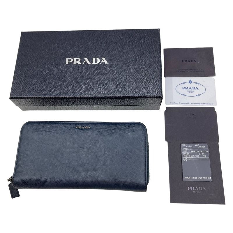 Prada Round Zipper Long Wallet 2 Ml317 Navy