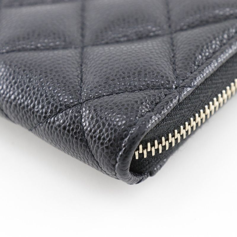 Chanel Matelasse L-shape Zipper Fragment Case Caviar Skin Black Ladies Coin Case