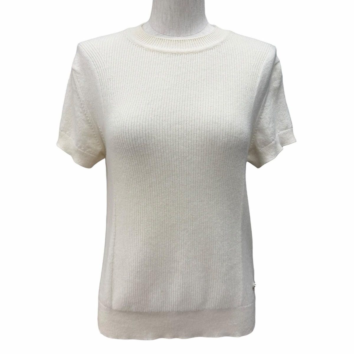 Hermes Cashmere Logo Crew Neck Short Sleeve Knit Ivory 38 Sweater