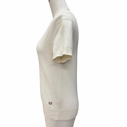 Hermes Cashmere Logo Crew Neck Short Sleeve Knit Ivory 38 Sweater — view 2