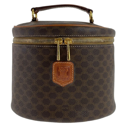 Celine Vintage Macadam Brown Gold Leather Handbag Vanity Bag