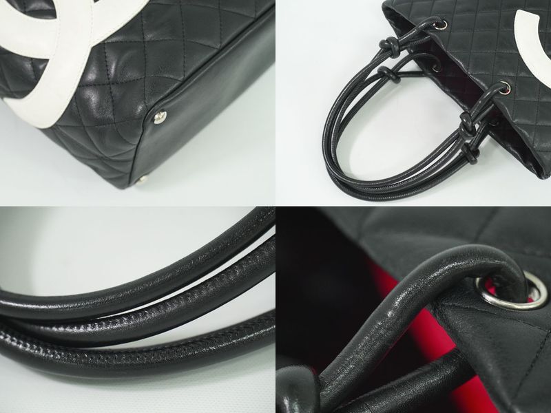 Authentic Chanel Coco Mark Cambon Line Tote Handbag Leather Black White Cambon