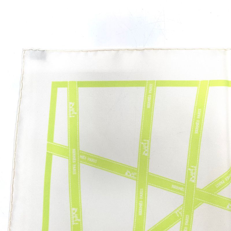Hermes Scarf Carre 45 Borduc Green White 100% Silk