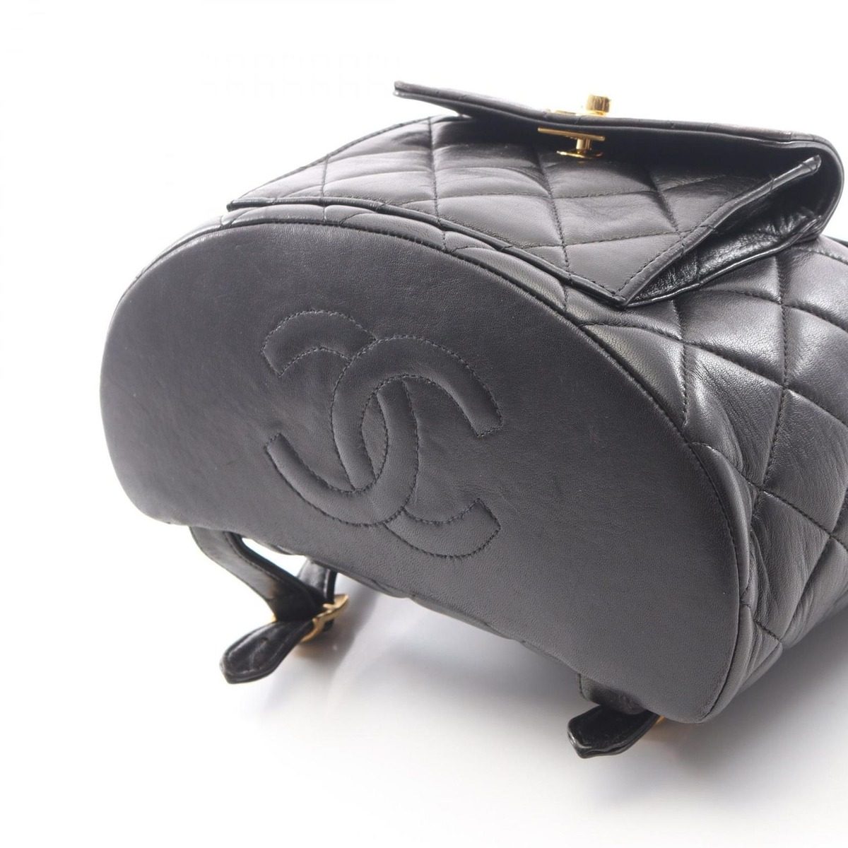Chanel Backpack Quilted Black Lambskin Double Turnlock Chain — view 9