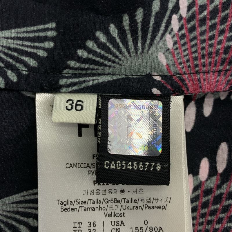 Fendi Cotton Printed Open Collar Shirt - 36 - Black Khaki Pink - Women's