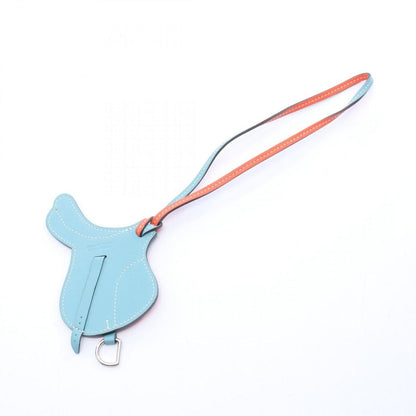 Hermes Charm Paddock Cell Orange Poppy Blue Sun Seal Leather Keychain — view 2