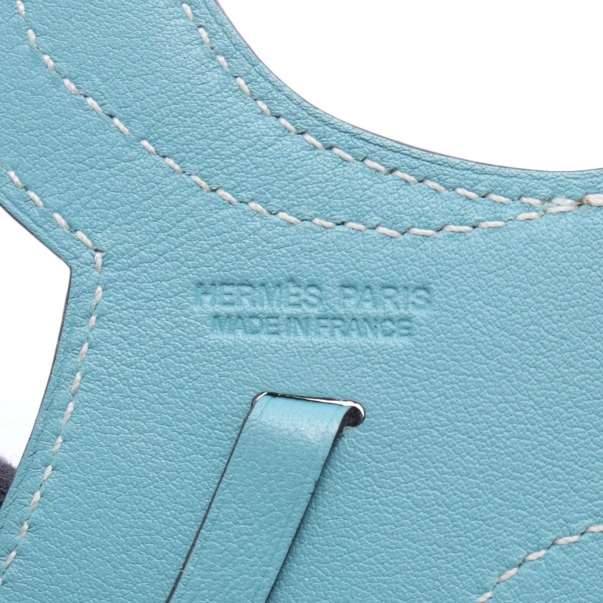 Hermes Charm Paddock Cell Orange Poppy Blue Sun Seal Leather Keychain — view 3