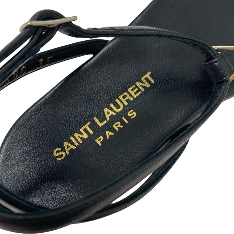 Saint Laurent Cassandra Sandals Shoes Leather Black Gold YSL Hardware Strap