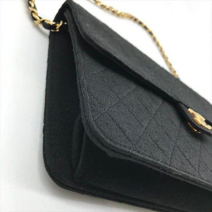 Chanel CC Logo Cotton Jersey Quilted Chain Shoulder Bag Black
