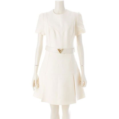 Louis Vuitton Wool Silk V-belt Short Sleeve Dress Ivory 34