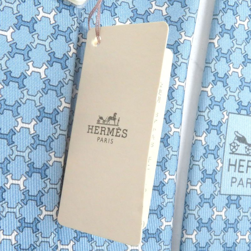 Hermes 100% Silk H Street Total Pattern Regular Tie Light Blue With Box Made