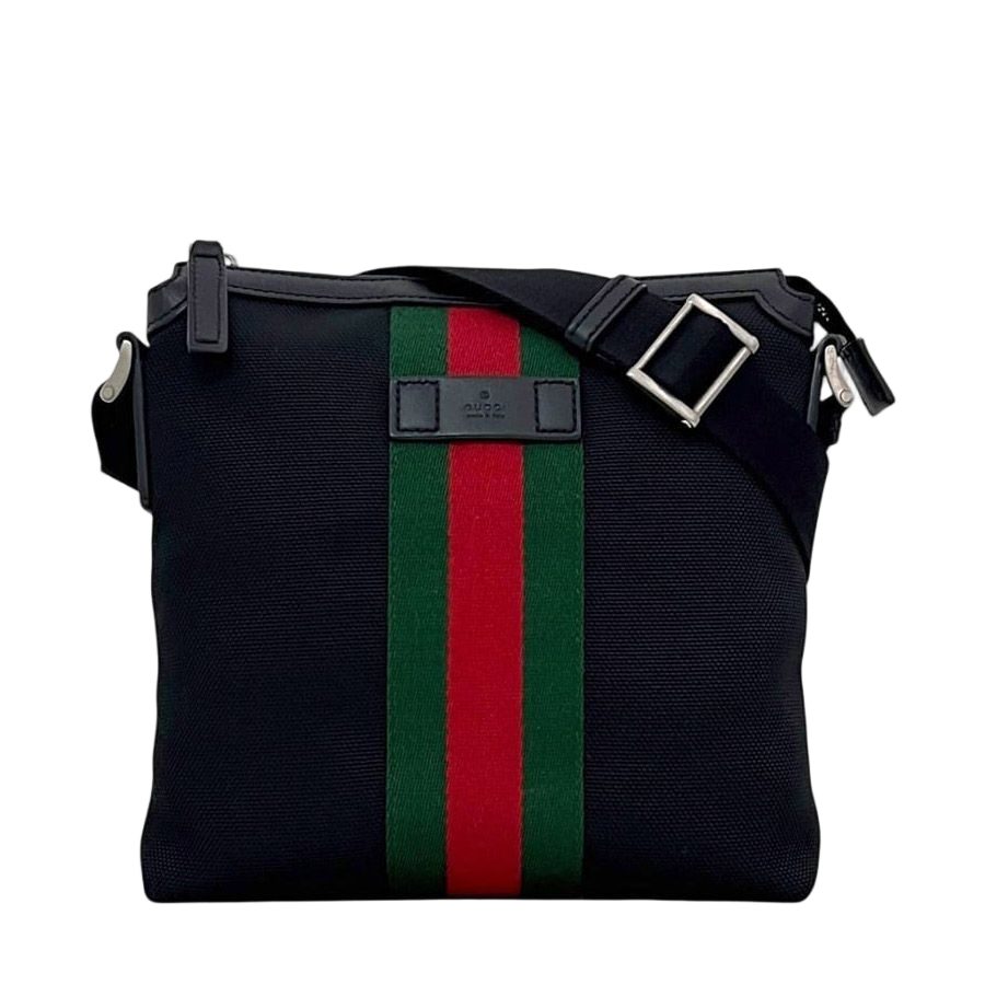Gucci Shoulder Bag Black Sherry Canvas Leather
