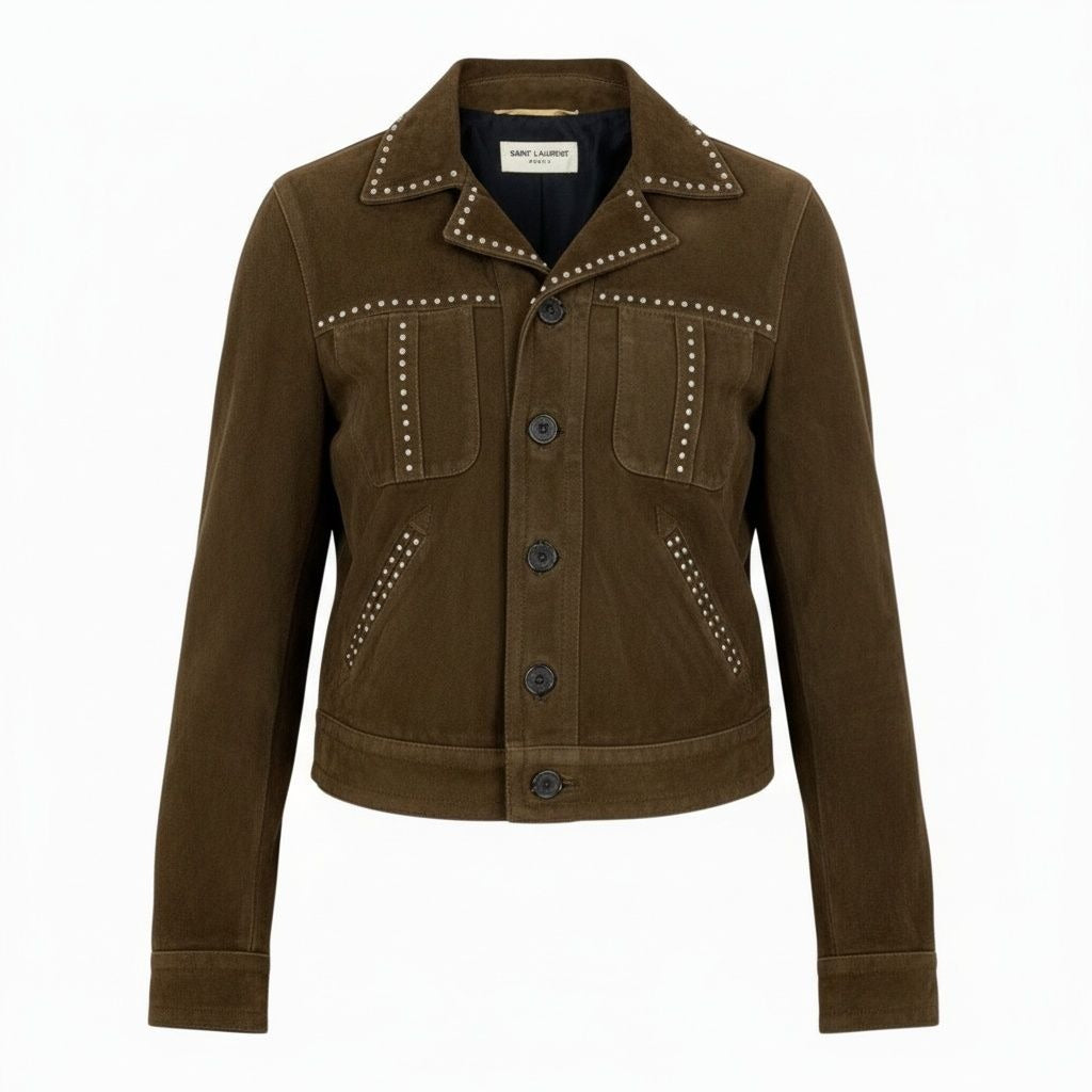 Saint Laurent Ab9 Studded Jacket Western 34 Brown Goat Leather