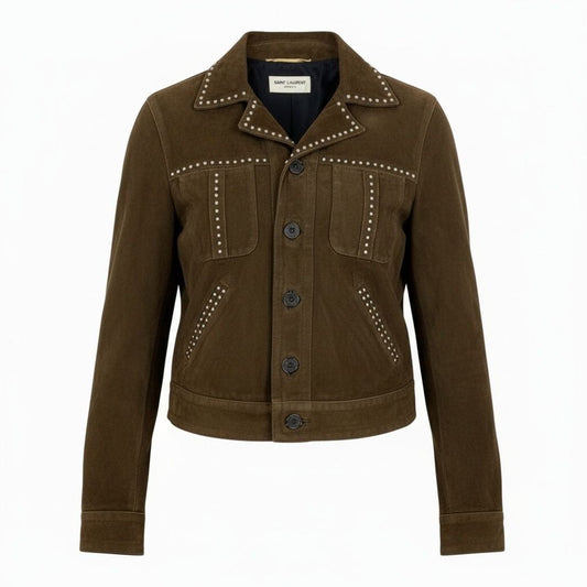 Saint Laurent Ab9 Studded Jacket Western 34 Brown Goat Leather