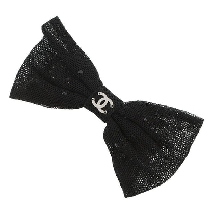 Chanel Barrette CC Logo Ribbon Cotton Cahnel Hair Black