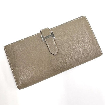 Hermes Bearn Souffle Bifold Wallet Chevre Etoupe Silver