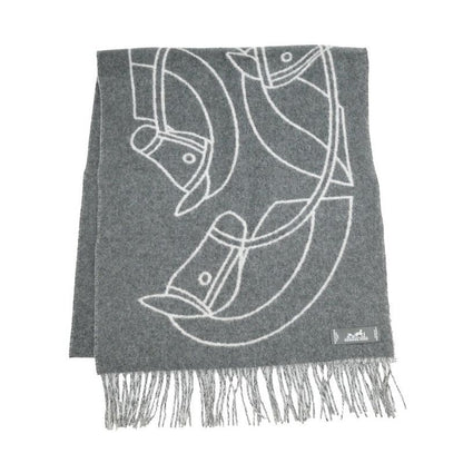 Hermes Muffler Entrelac Equestre Gray 100% Cashmere Fringe Accessori Scarf