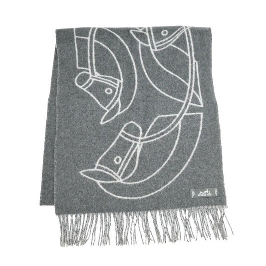 Hermes Muffler Entrelac Equestre Gray 100% Cashmere Fringe Accessori Scarf