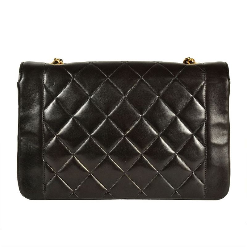 Chanel Diana 25 Shoulder Bag Lambskin A01165 Black Gold Hardware Coco Mark Women