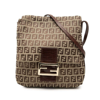 Fendi Zucchino Crossbody Shoulder Bag Brown Canvas Leather