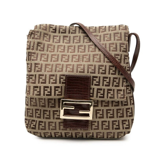 Fendi Zucchino Crossbody Shoulder Bag Brown Canvas Leather